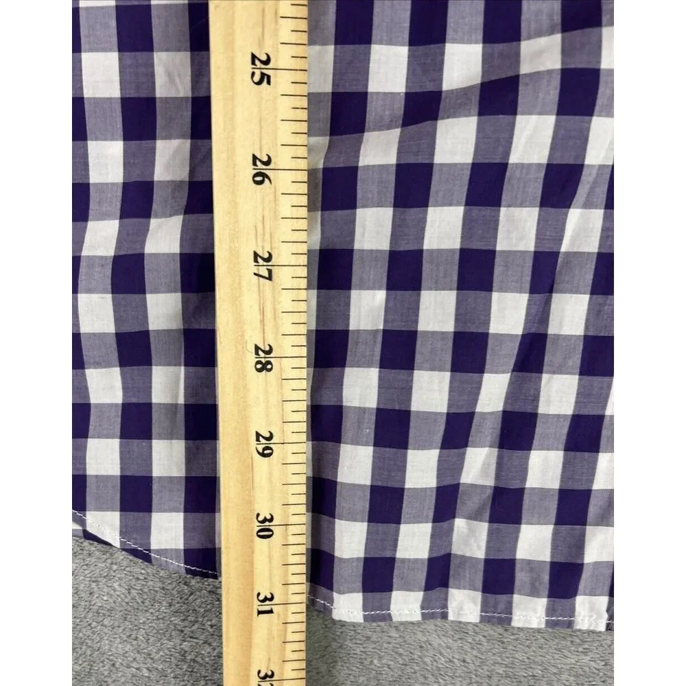 J.Crew Light Weight Purple White Gingham Plaid Check Mens Shirt XL Preppy School